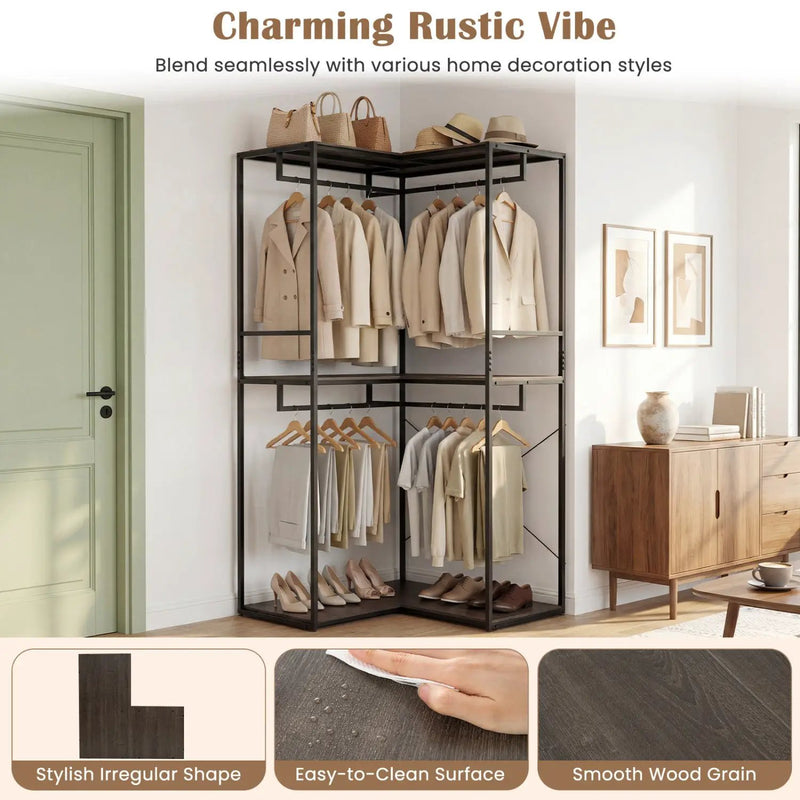 3-Tier Heavy Duty Clothes Rack with 3 Shelves & 2 Hanging Racks by DirectDeals