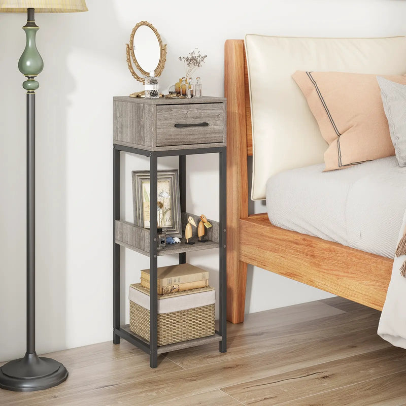 3 Tier Tall Plant Stand with Drawer Anti-tipping Devices-Gray by DirectDeals
