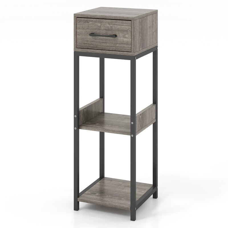 3 Tier Tall Plant Stand with Drawer Anti-tipping Devices-Gray by DirectDeals