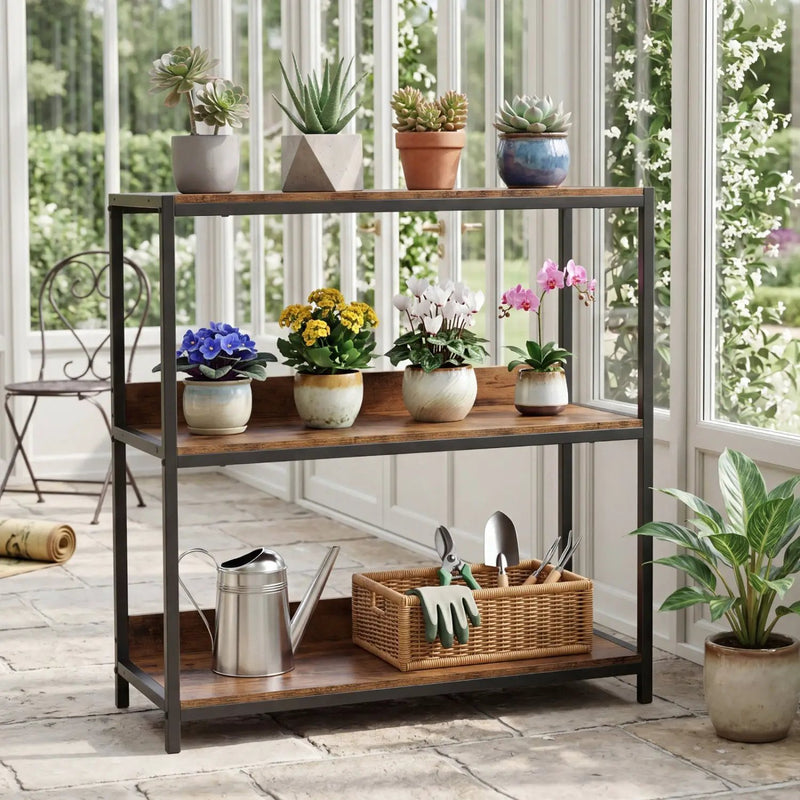 3-Tier Industrial Bookshelf with Wooden Shelves and Metal Frame by DirectDeals