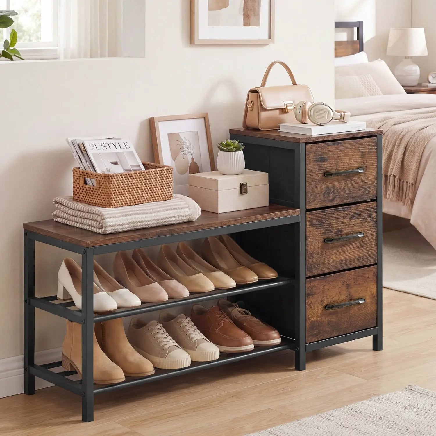 3-Tier Shoe Bench with Removable Fabric Drawers by DirectDeals