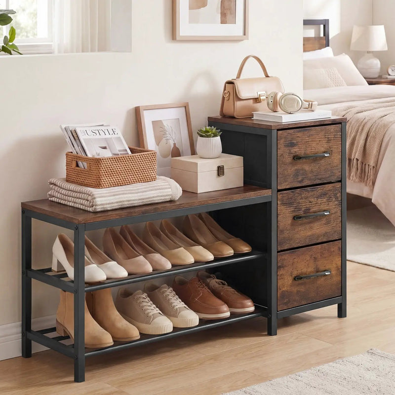 3-Tier Shoe Bench with Removable Fabric Drawers by DirectDeals
