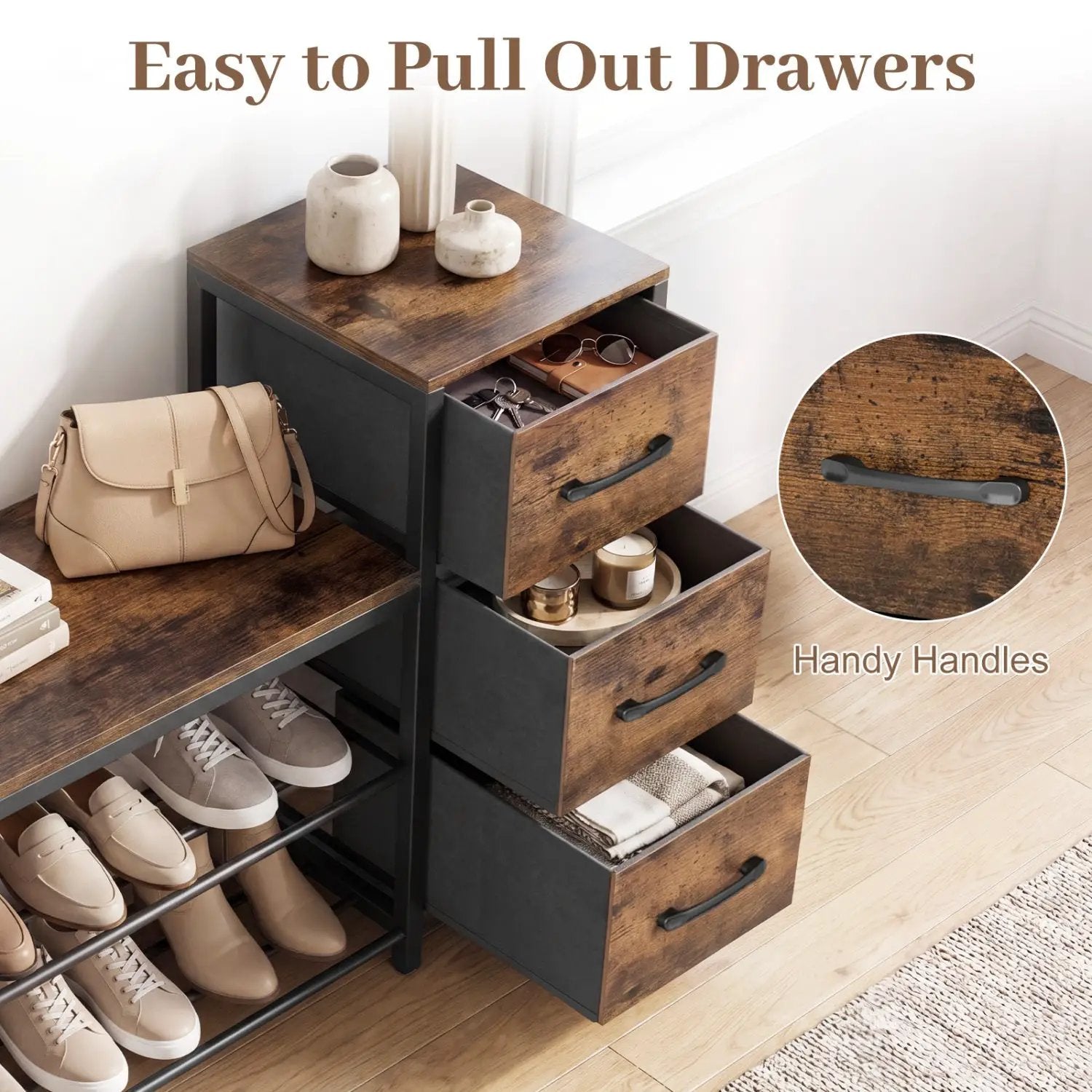3-Tier Shoe Bench with Removable Fabric Drawers by DirectDeals