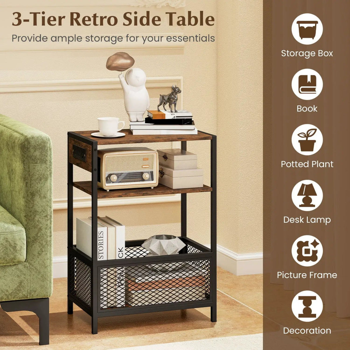 Industrial Side Table with Built-In Charging Station by DirectDeals