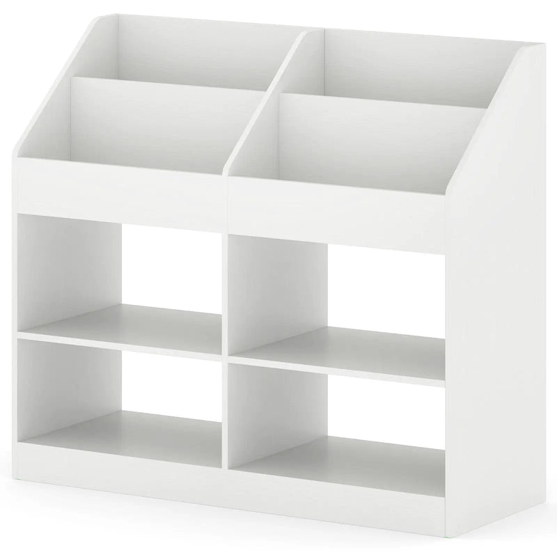 3-Tier Kid's Bookshelf Toy Storage Organizer with Display Rack and 4 Compartments-White by DirectDeals