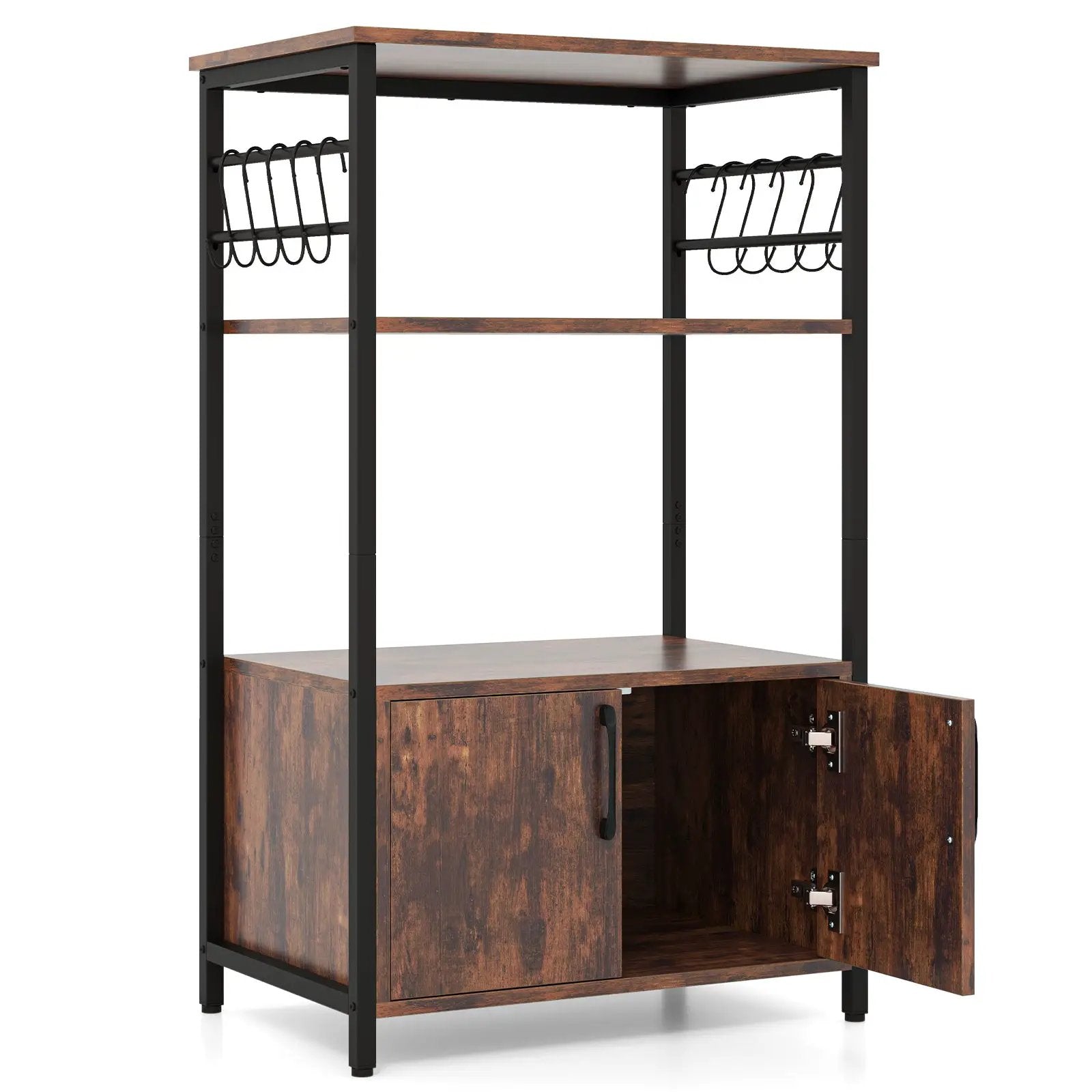 3-Tier Kitchen Baker’s Rack with Cabinet and 2 Open Shelves-Brown by DirectDeals