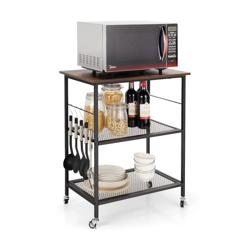 3-Tier Kitchen Utility Industrial Cart with Storage-Brown by DirectDeals