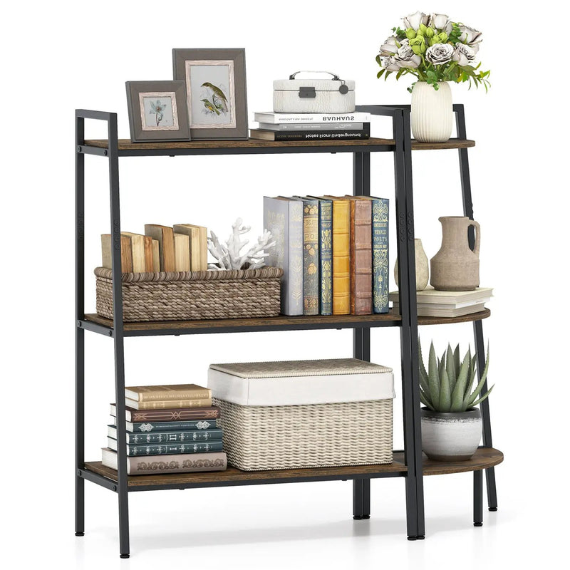 3-Tier Ladder Shelf and Corner Shelf Set with Metal Frame by DirectDeals