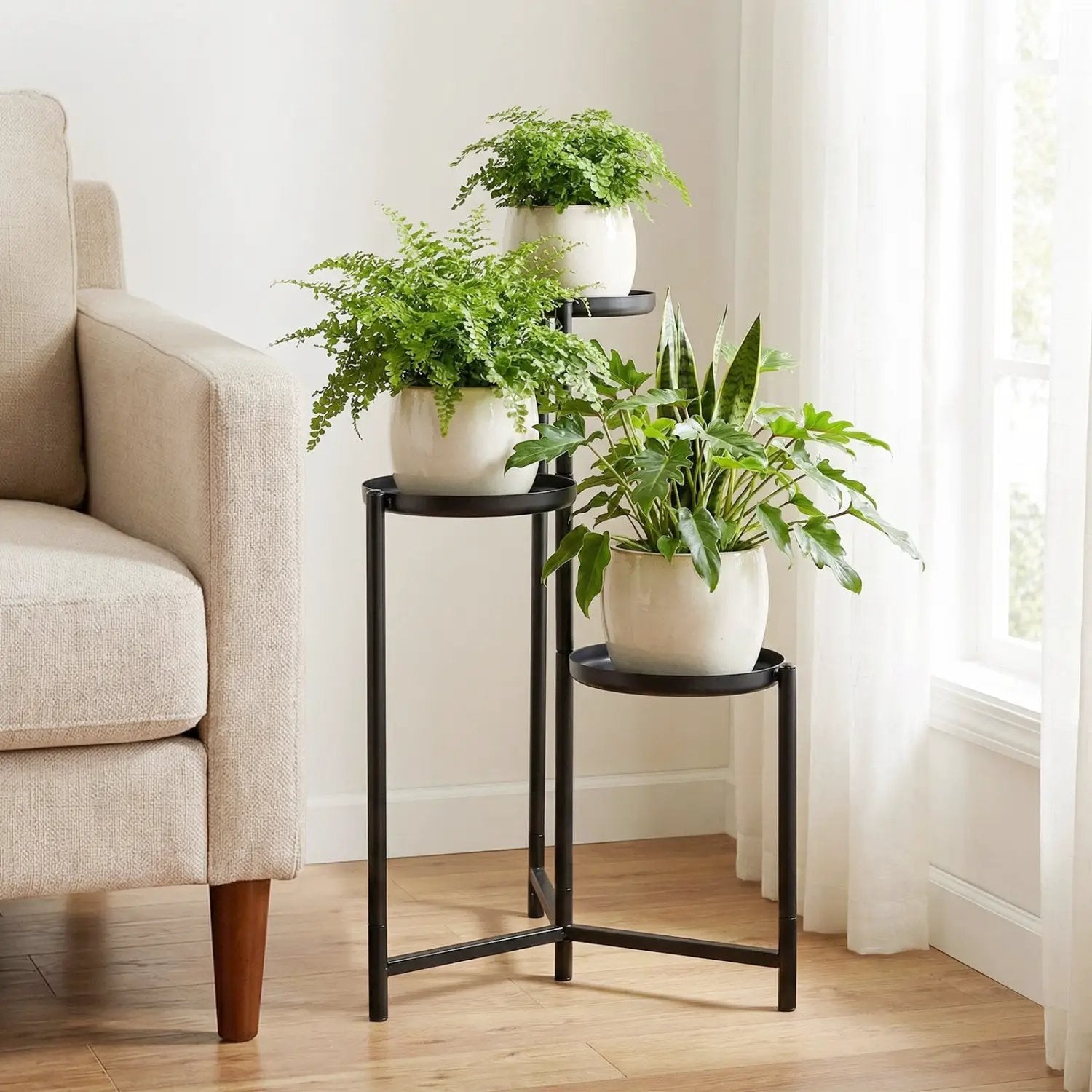 3-Tier Metal Plant Stand Indoor Outdoor Tall Corner Flower Pot Holder Display Rack by DirectDeals