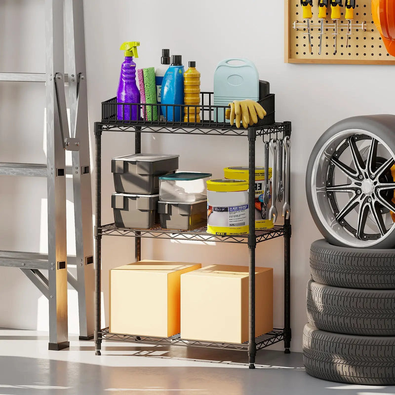 3-Tier Metal Storage Shelving Unit Set of 2 with V-Shaped Wire Rack-Black by DirectDeals