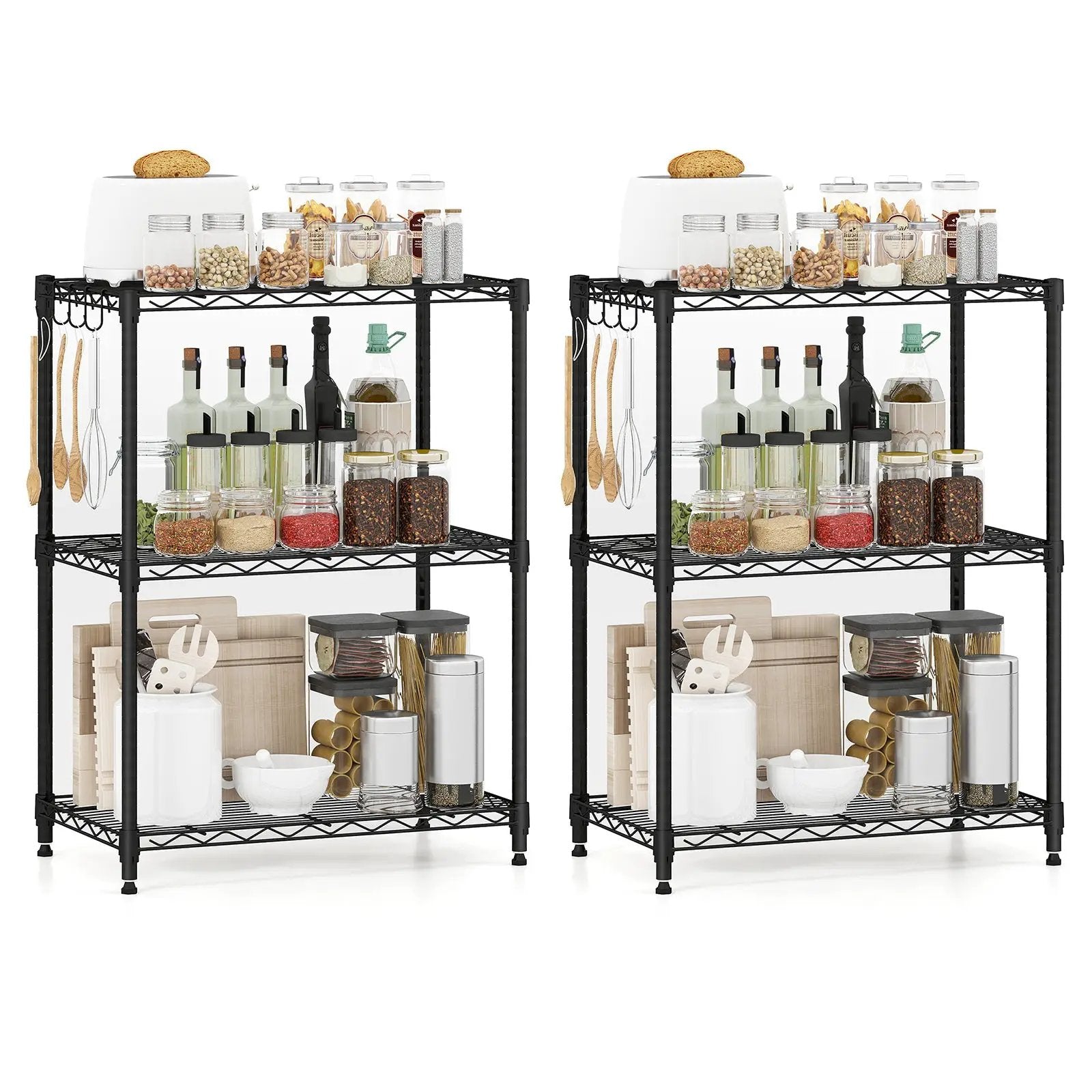 3-Tier Metal Storage Shelving Unit Set of 2 with V-Shaped Wire Rack-Black by DirectDeals