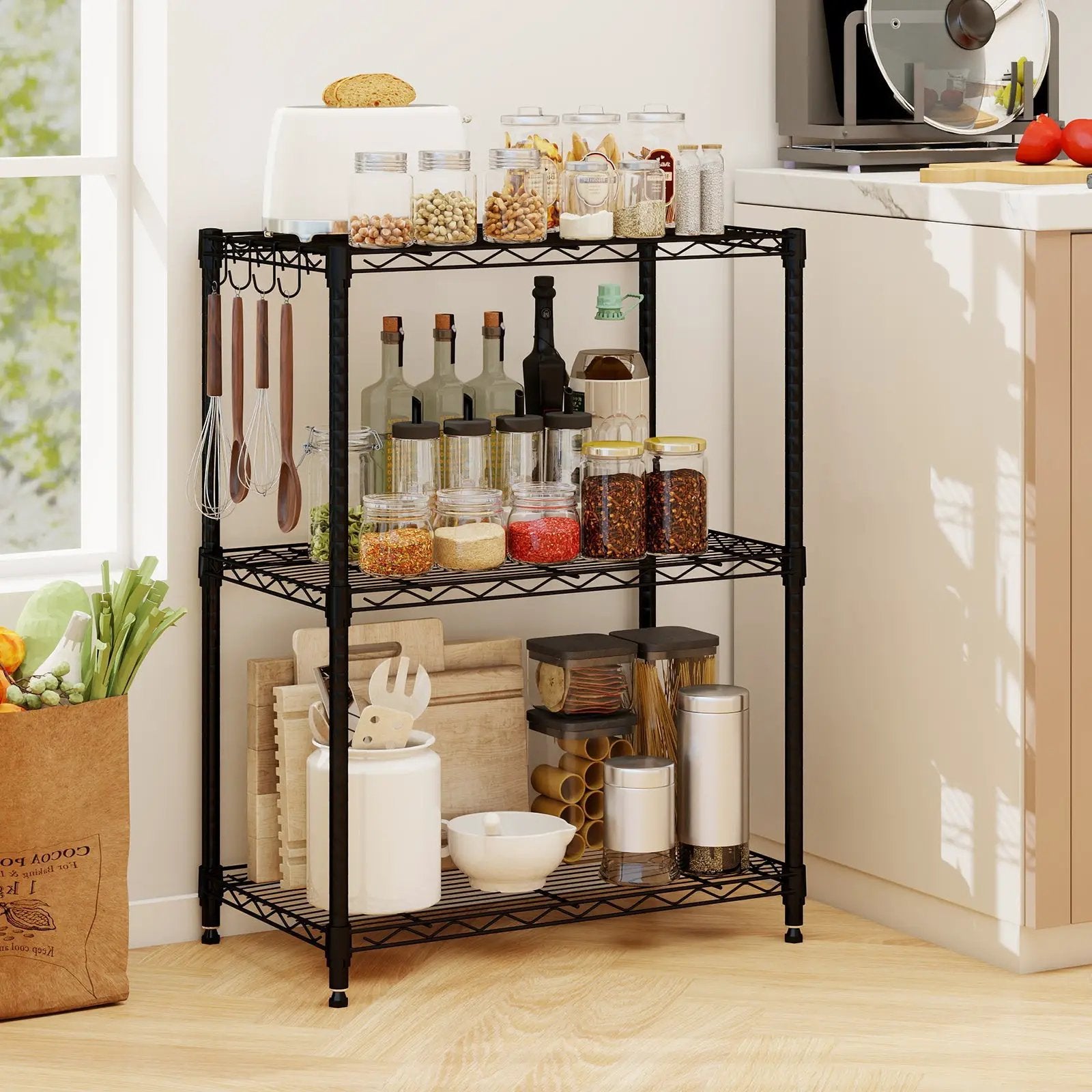 3-Tier Metal Storage Shelving Unit with V-Shaped Wire Rack and 450 LBS Capacity-Black by DirectDeals