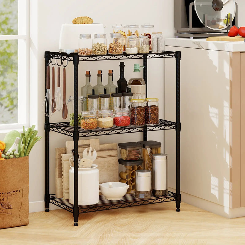 3-Tier Metal Storage Shelving Unit with V-Shaped Wire Rack and 450 LBS Capacity-Black by DirectDeals