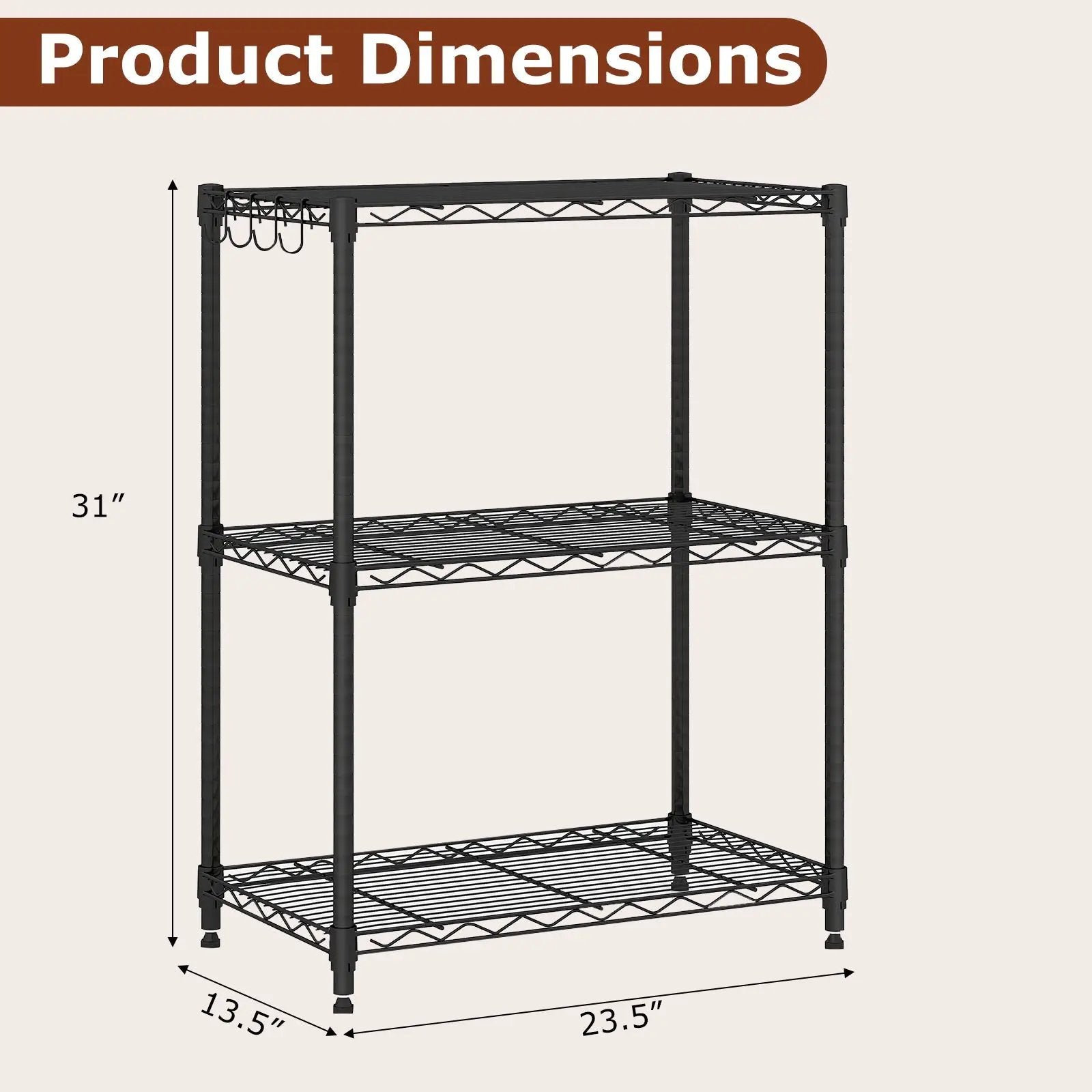 3-Tier Metal Storage Shelving Unit with V-Shaped Wire Rack and 450 LBS Capacity-Black by DirectDeals