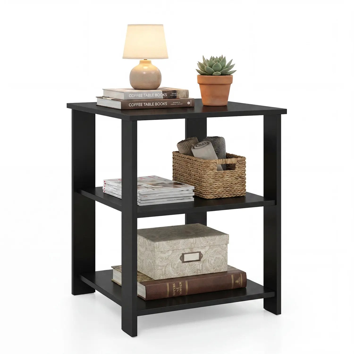 3-Tier Square Side Table with Open Storage Shelves by DirectDeals