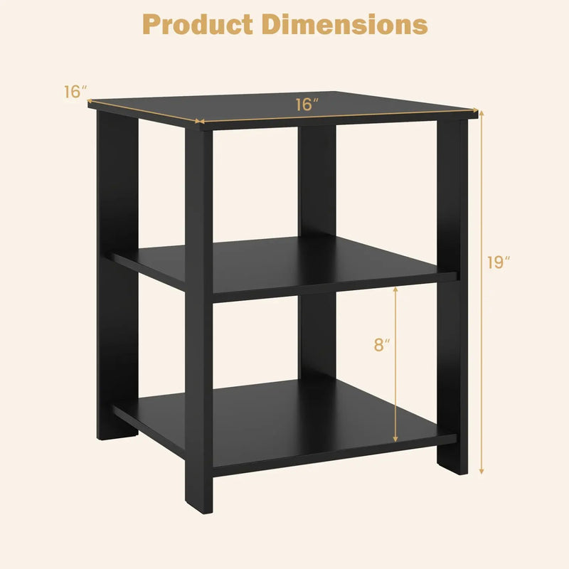3-Tier Square Side Table with Open Storage Shelves by DirectDeals