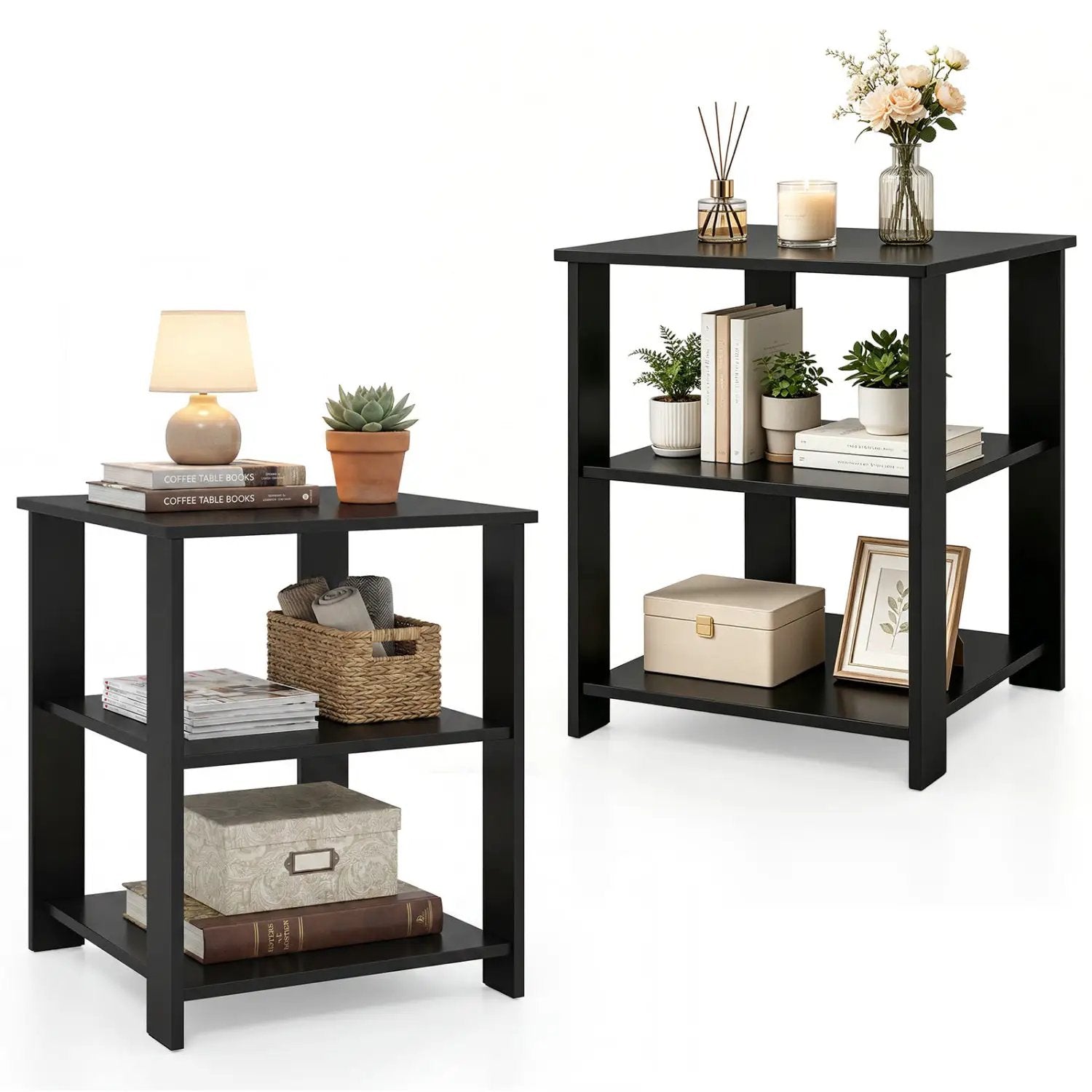 3-Tier Square Side Table with Open Storage Shelves Set of 2 by DirectDeals