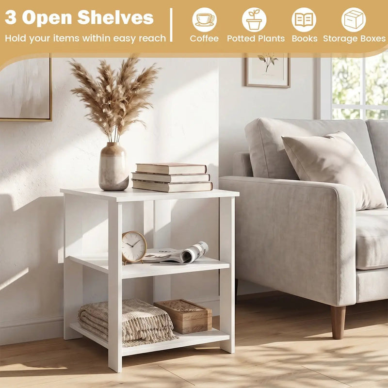 3-Tier Square Side Table with Open Storage Shelves Set of 2 by DirectDeals