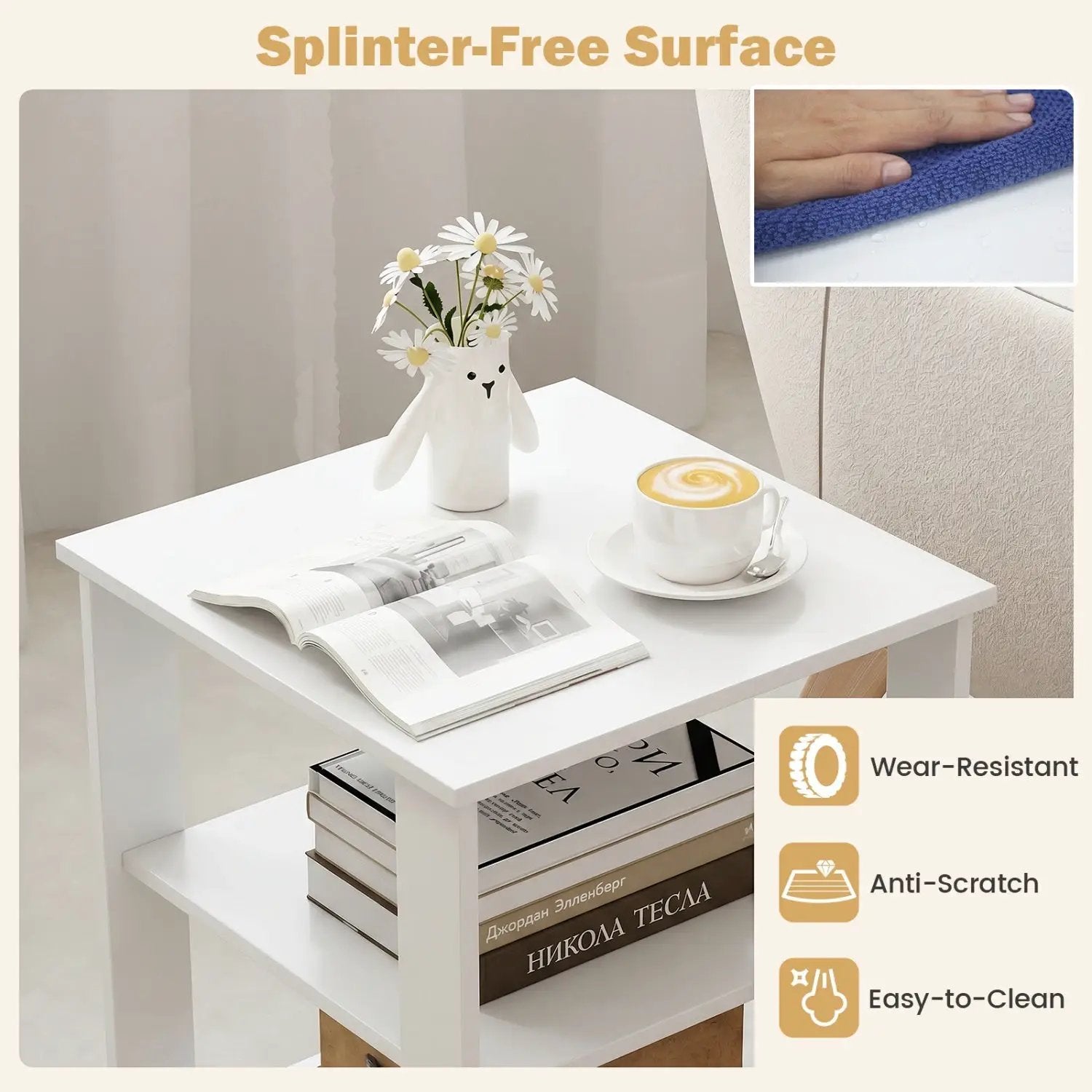 3-Tier Square Side Table with Open Storage Shelves Set of 2 by DirectDeals