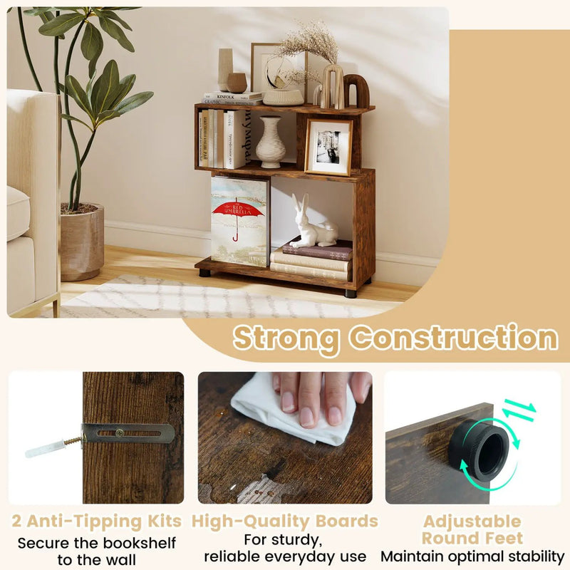 3-Tier S-Shaped Bookshelf with Adjustable Feet by DirectDeals