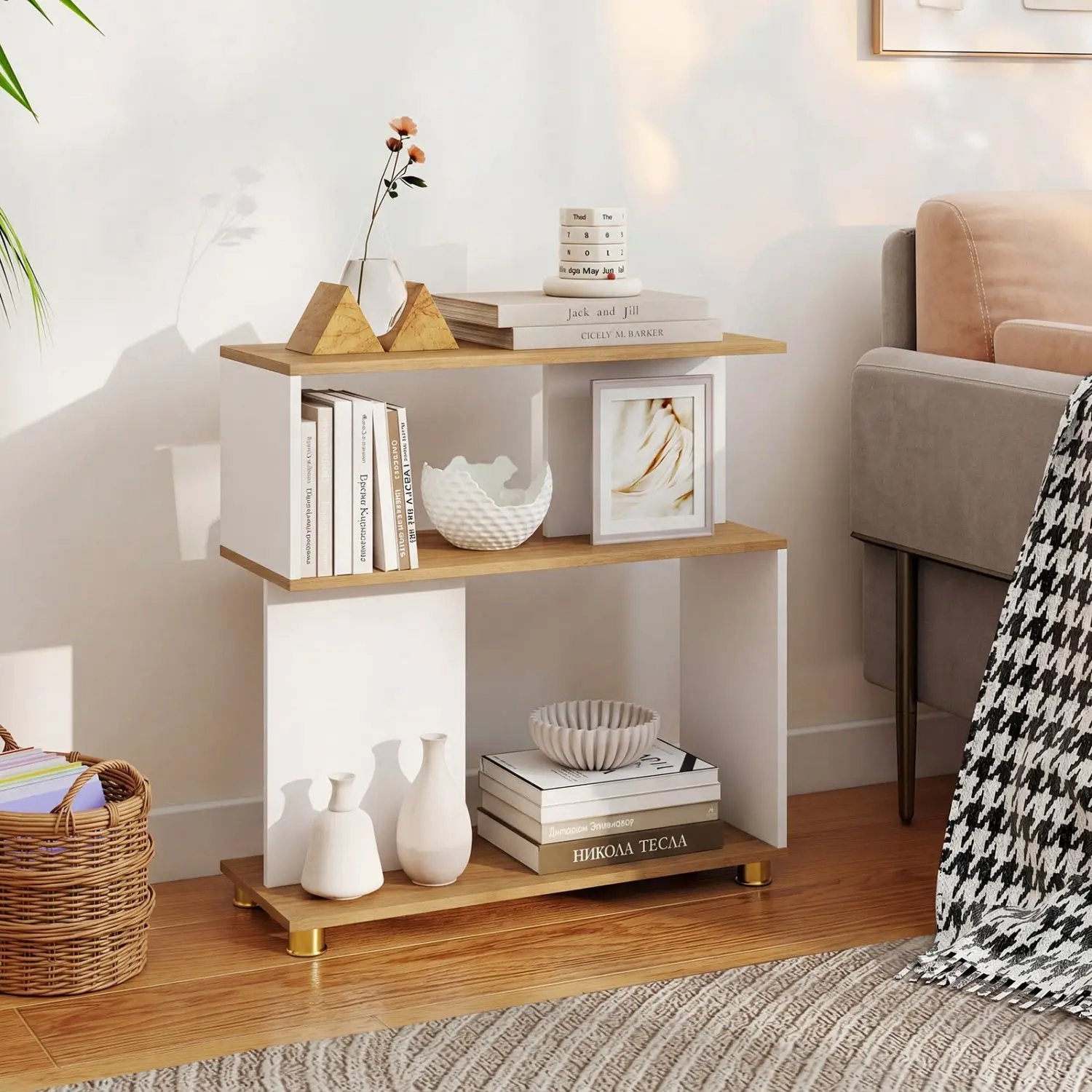 3-Tier S-Shaped Bookshelf with Adjustable Feet by DirectDeals