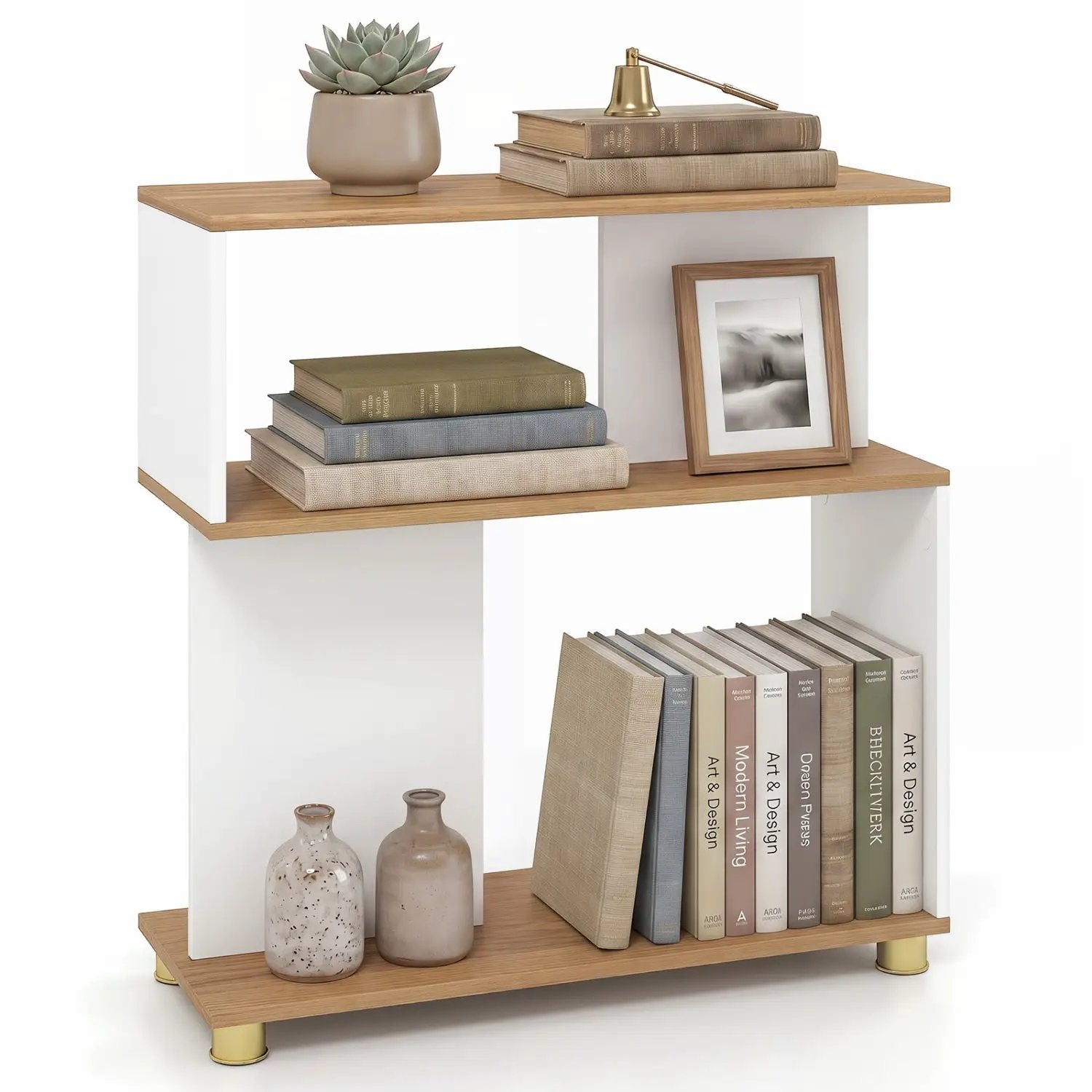 3-Tier S-Shaped Bookshelf with Adjustable Feet by DirectDeals