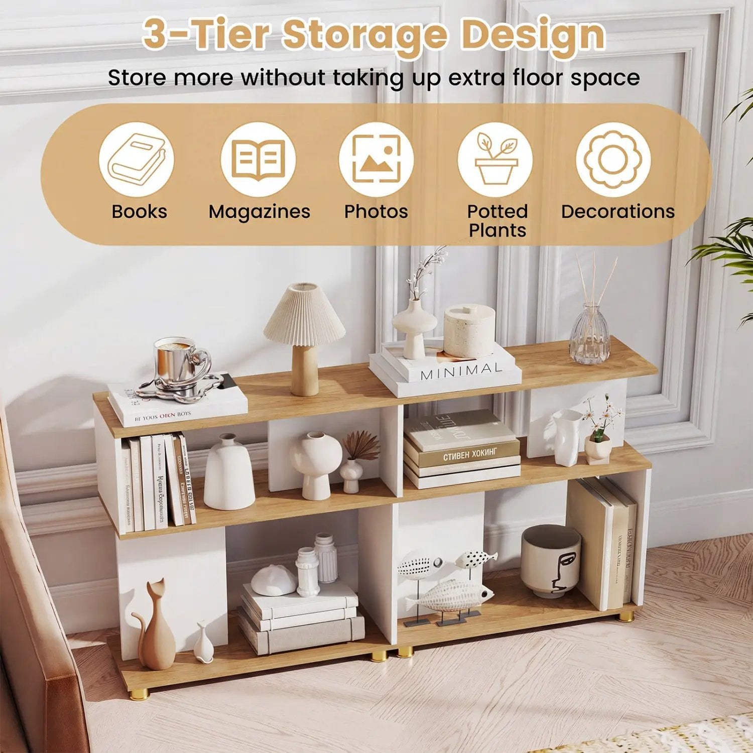 3-Tier S-Shaped Bookshelf with Adjustable Feet by DirectDeals