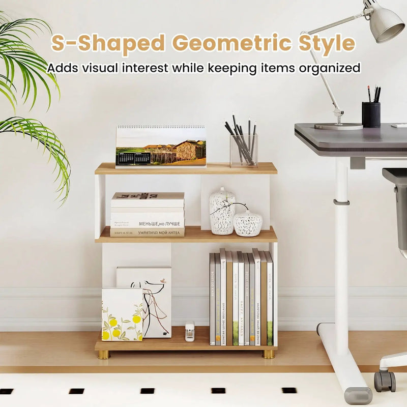 3-Tier S-Shaped Bookshelf with Adjustable Feet by DirectDeals
