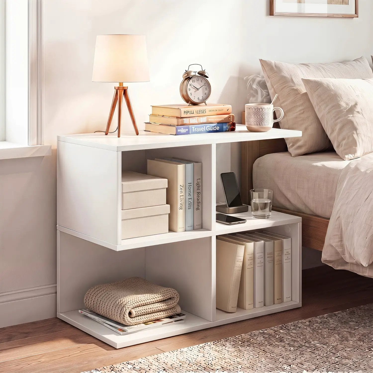 3-Tier S-Shaped End Table with 4 Storage Cubes by DirectDeals