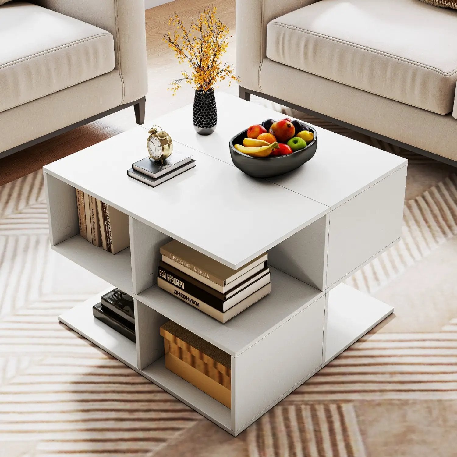 3-Tier S-Shaped End Table with 4 Storage Cubes by DirectDeals