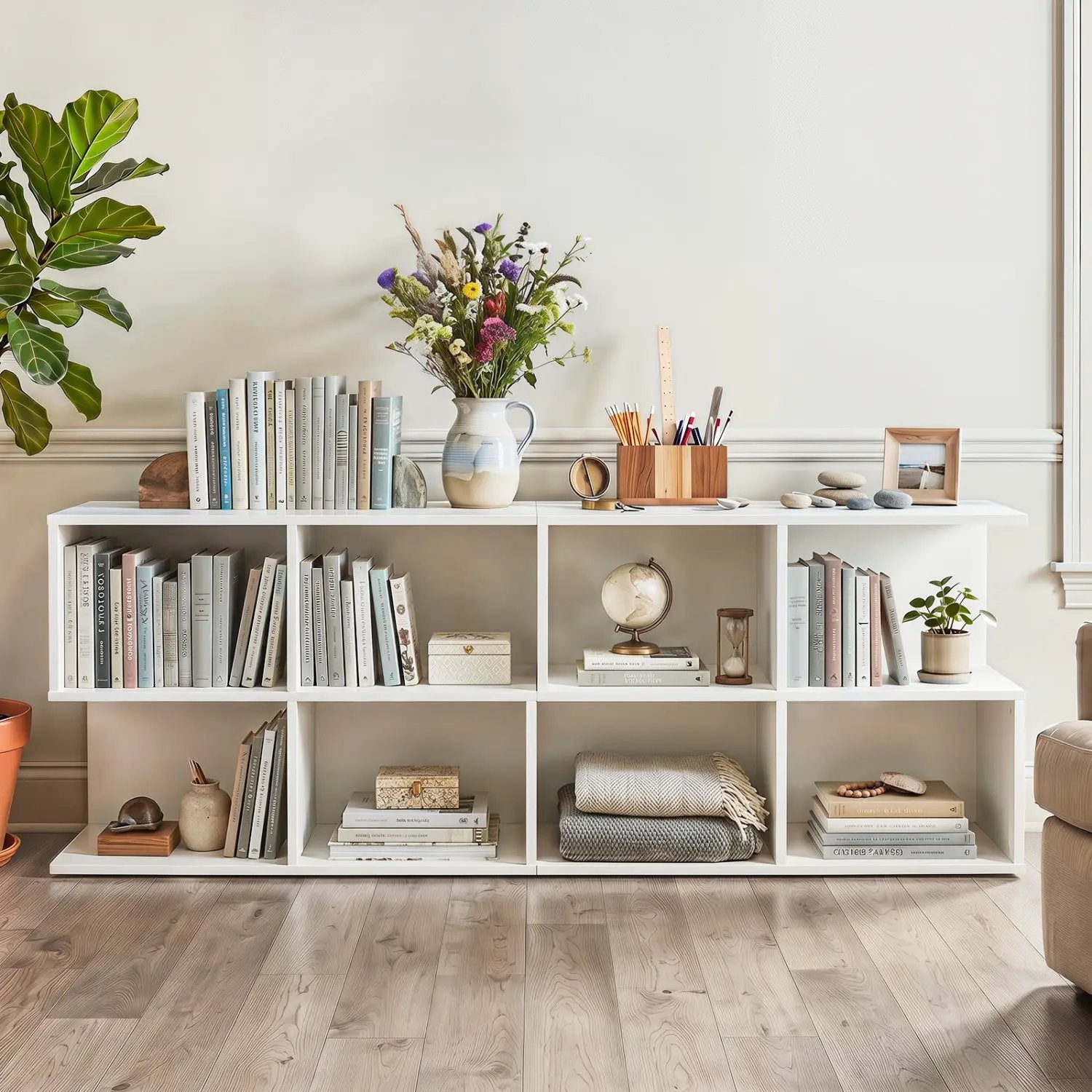 3-Tier S-Shaped End Table with 4 Storage Cubes by DirectDeals