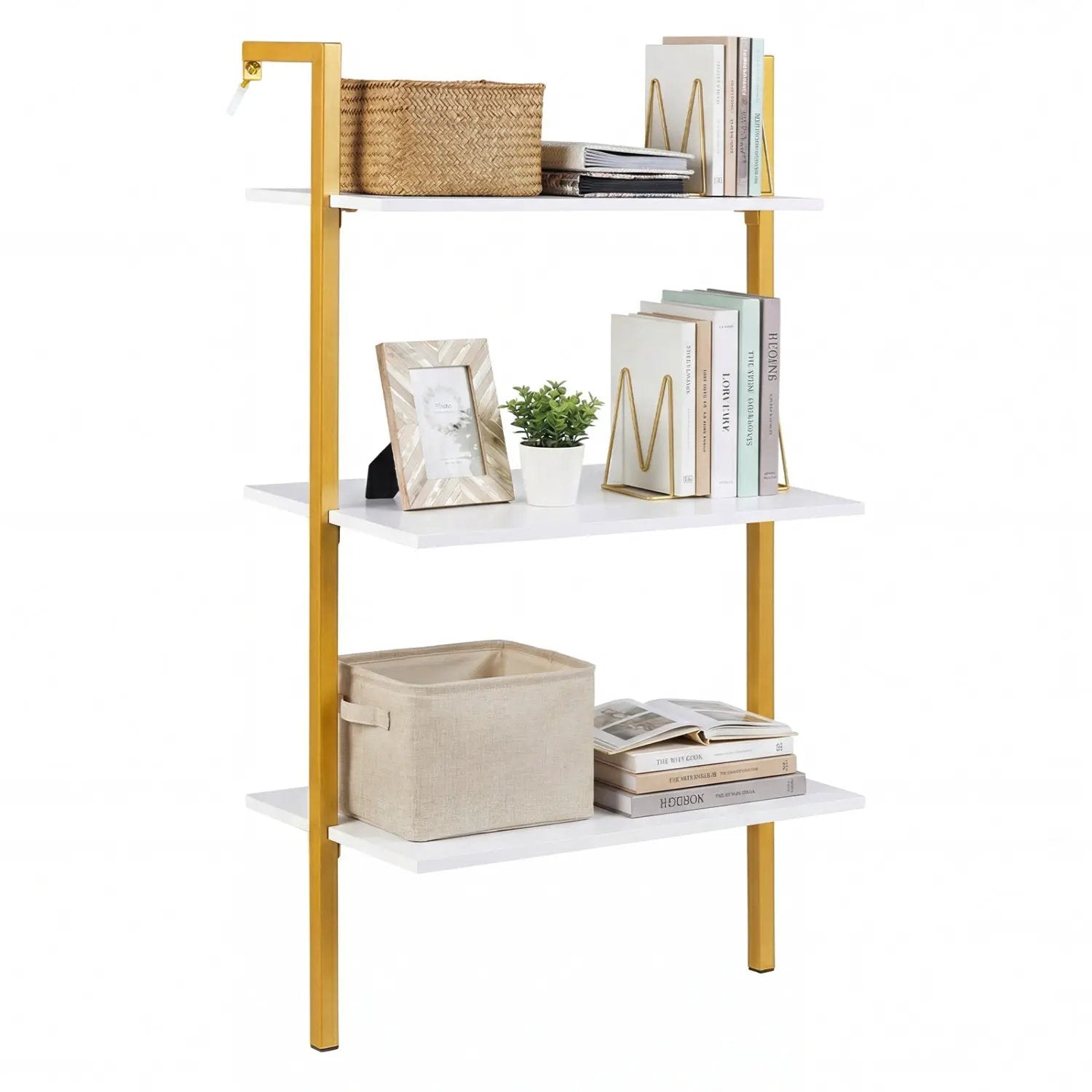 3-Tier Modern Wall Mounted Shelves Wooden Floating Shelving Unit Metal Ladder Bookshelf by DirectDeals