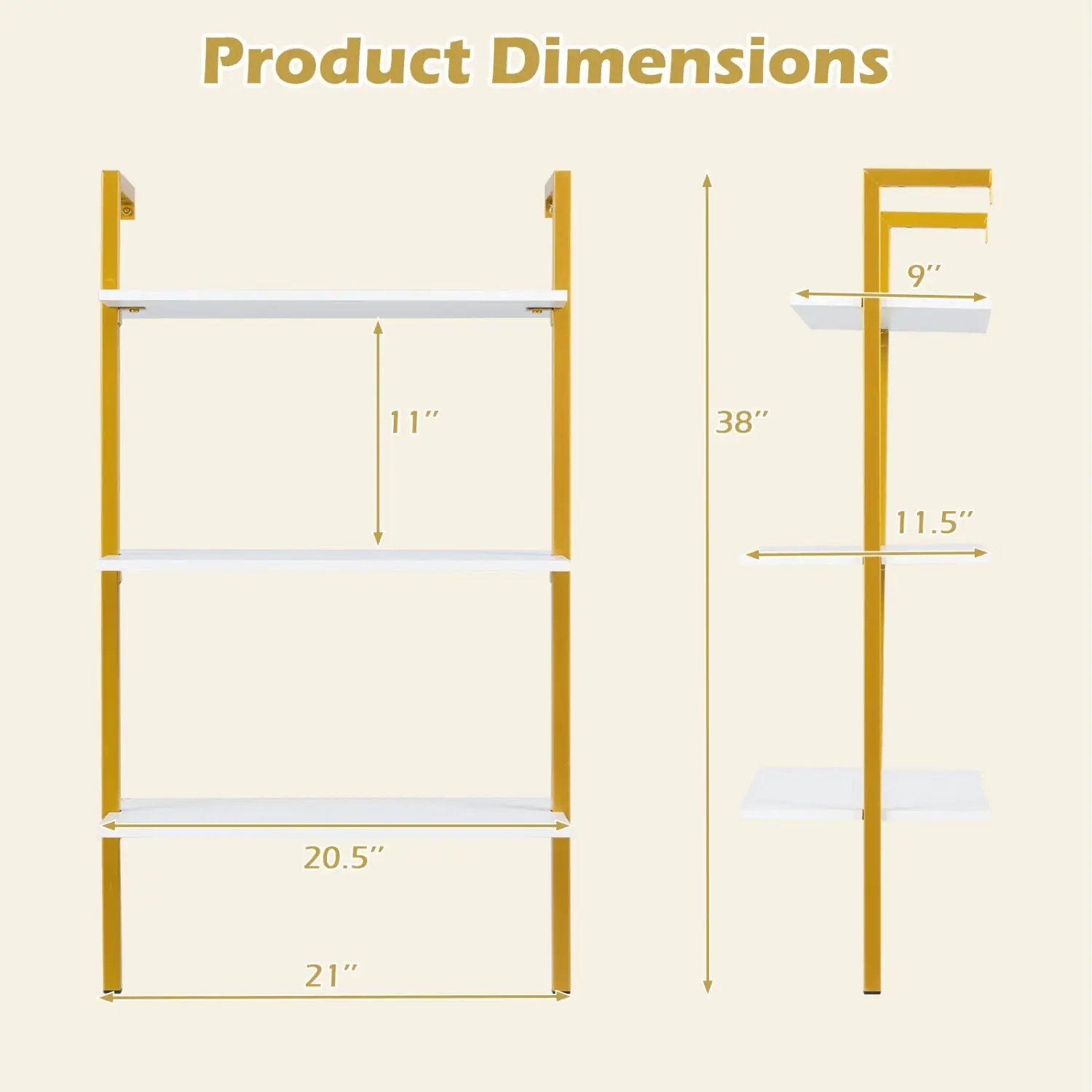 3-Tier Modern Wall Mounted Shelves Wooden Floating Shelving Unit Metal Ladder Bookshelf by DirectDeals