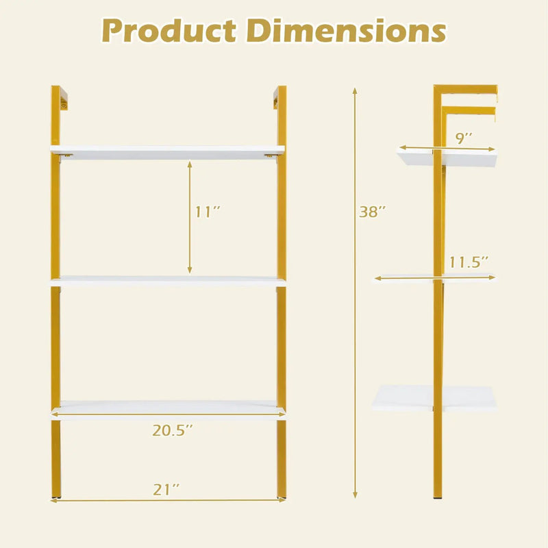 3-Tier Modern Wall Mounted Shelves Wooden Floating Shelving Unit Metal Ladder Bookshelf by DirectDeals