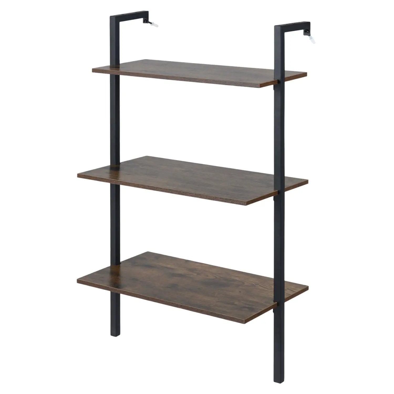 3-Tier Wall Mounted Ladder Bookshelf - Rustic Brown by DirectDeals