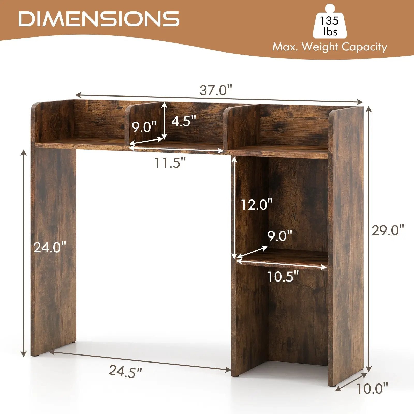 3-Tier Multipurpose Desk Bookshelf with 4 Shelves by DirectDeals