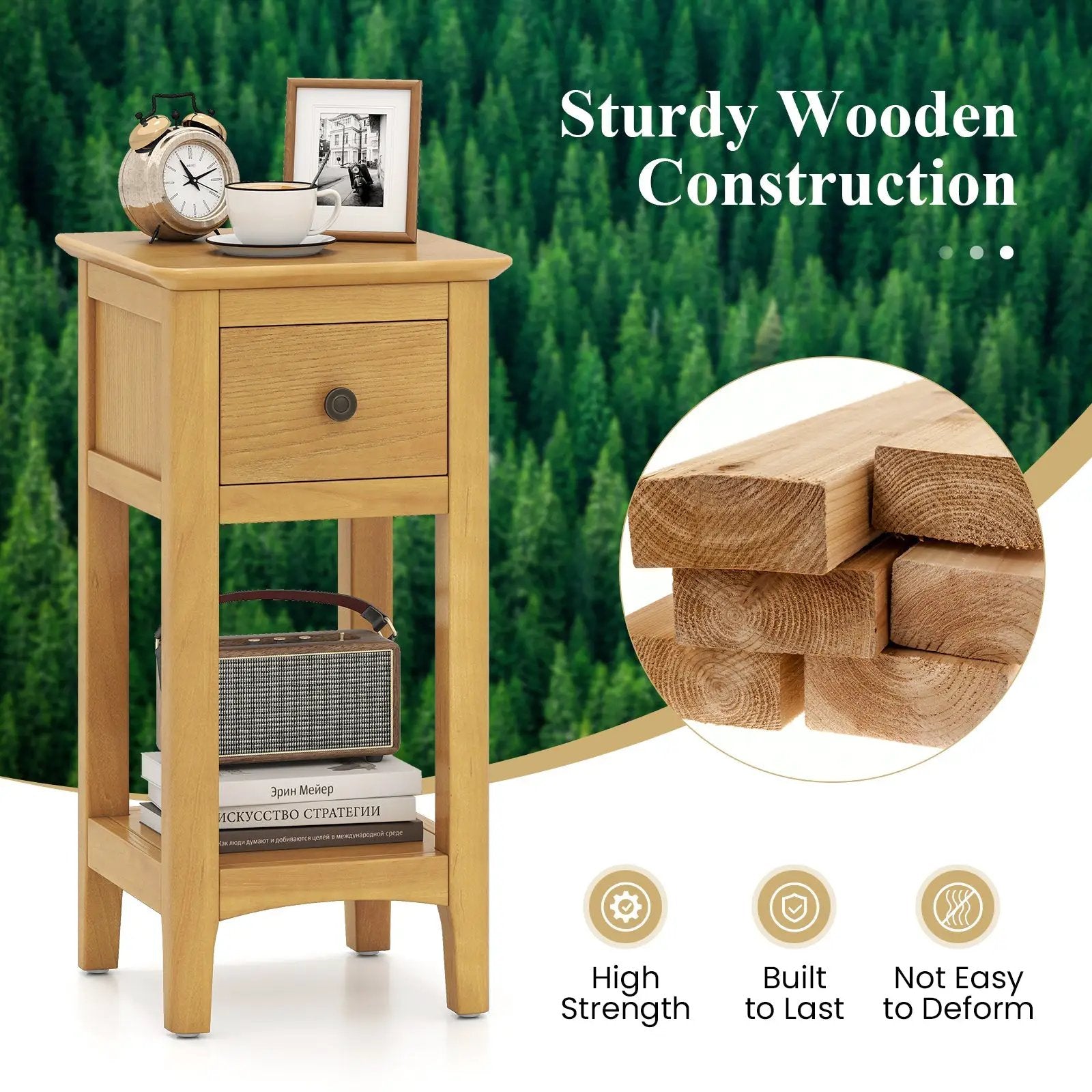 3-Tier Nightstand with Drawer and Open Storage Shelf by DirectDeals