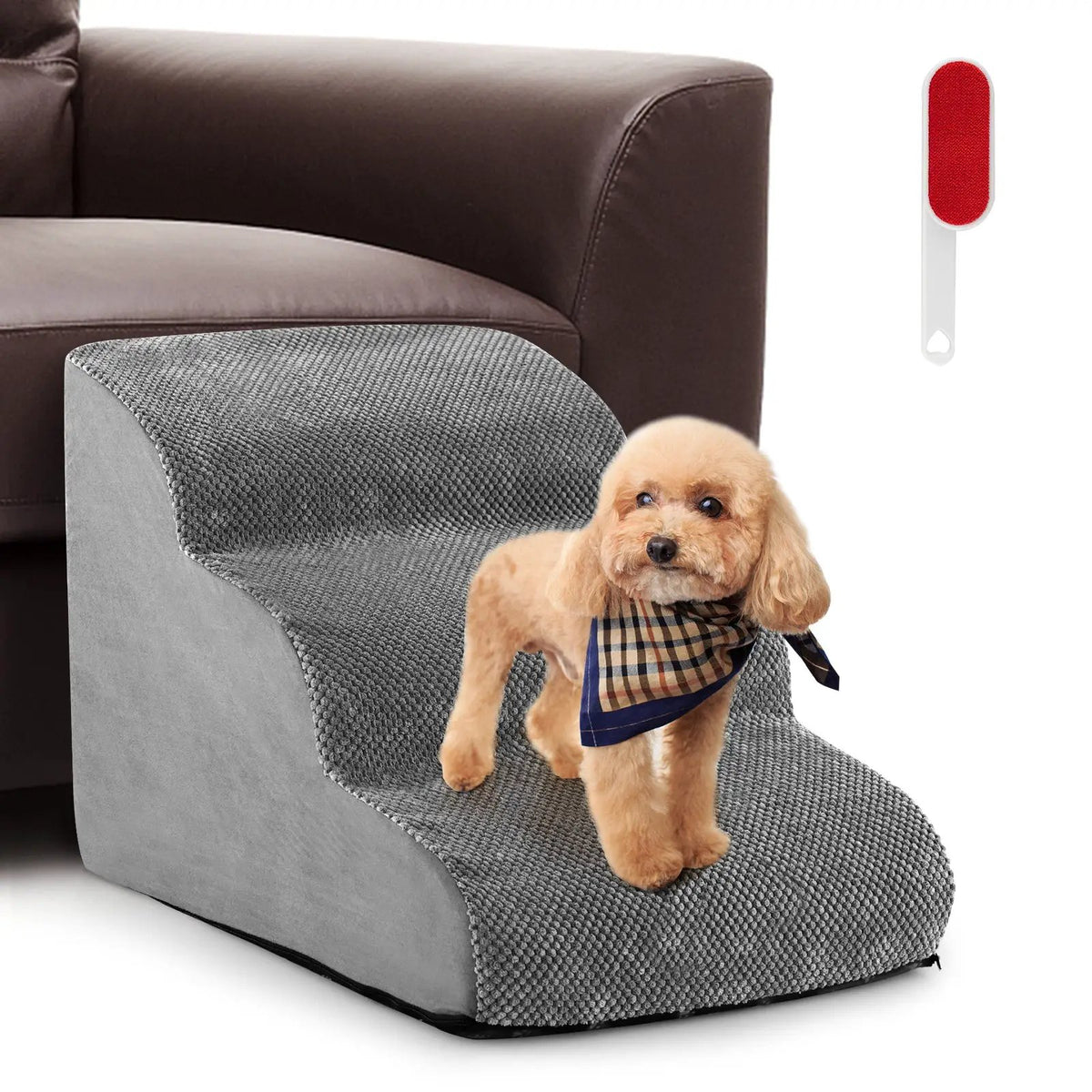 3-Tier Non-Slip Dog Steps with High-Density Sponge and Silicone Paw Prints-Gray by DirectDeals