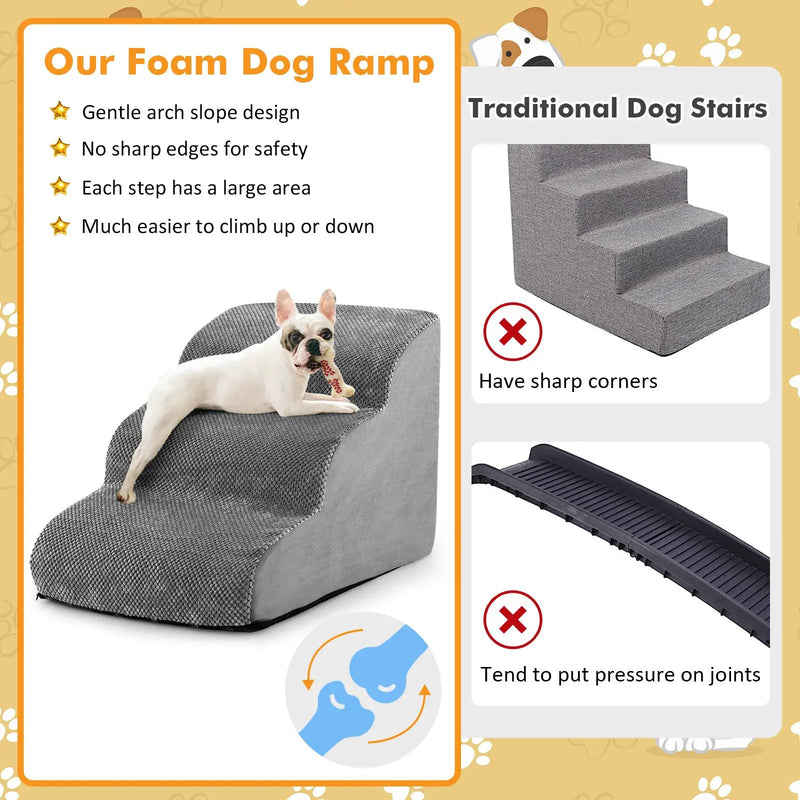 3-Tier Non-Slip Dog Steps with High-Density Sponge and Silicone Paw Prints-Gray by DirectDeals