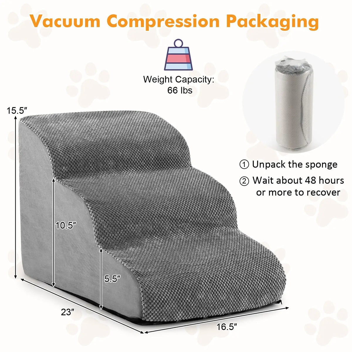 3-Tier Non-Slip Dog Steps with High-Density Sponge and Silicone Paw Prints-Gray by DirectDeals