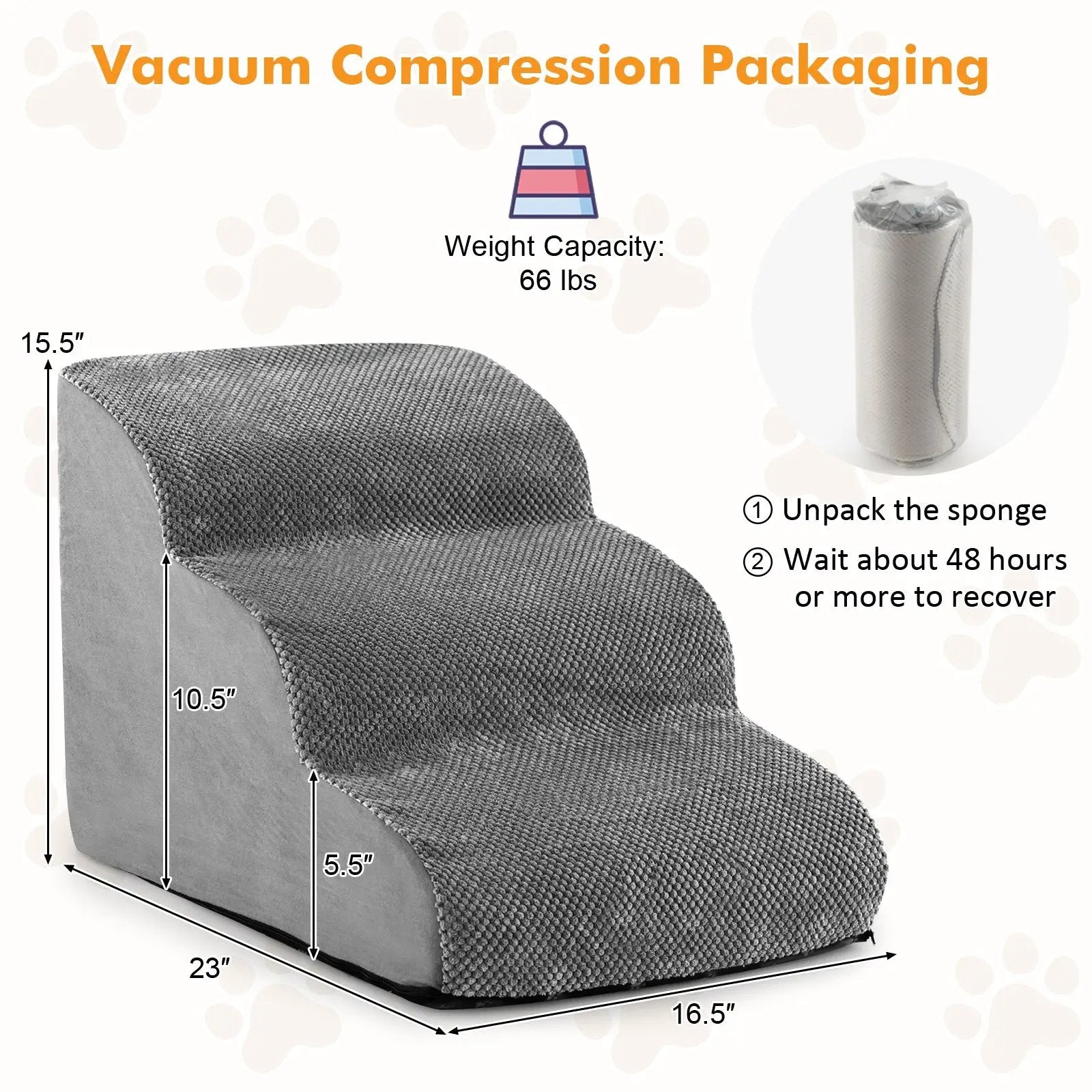 3-Tier Non-Slip Dog Steps with High-Density Sponge and Silicone Paw Prints-Gray by DirectDeals