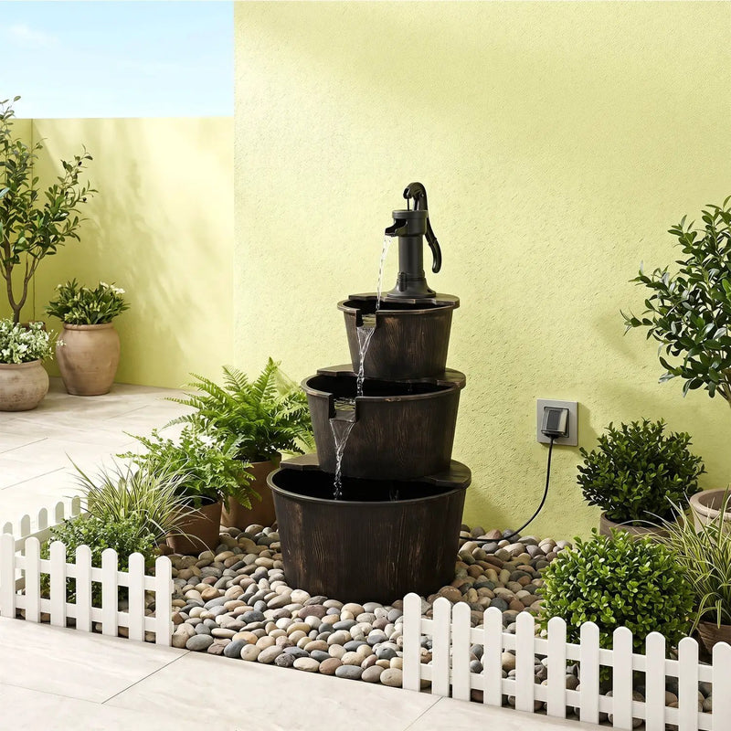 3-Tier Barrel Waterfall Fountain with Electric Pump by DirectDeals
