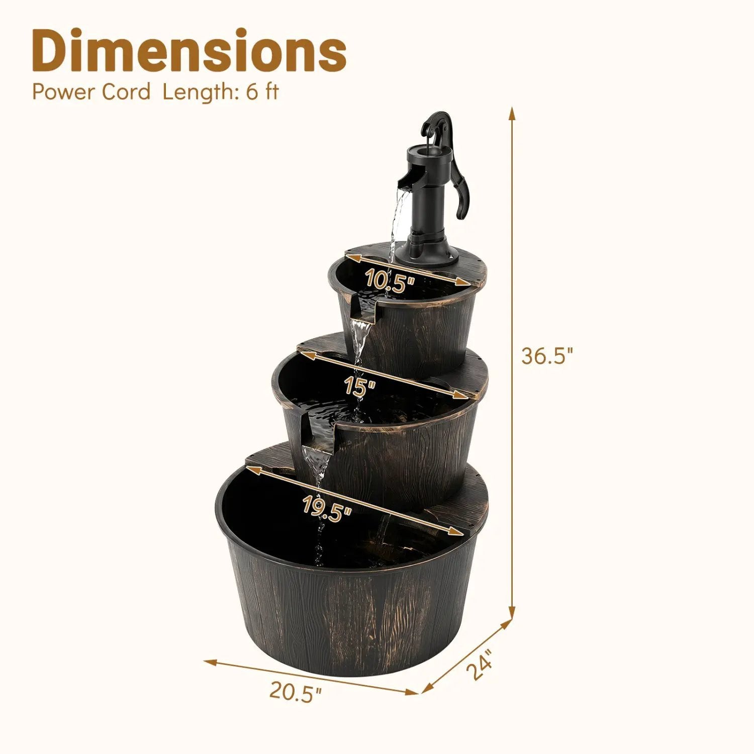 3-Tier Barrel Waterfall Fountain with Electric Pump by DirectDeals