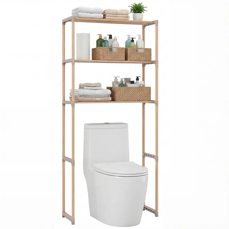 3-Tier Over The Toilet Storage Rack with Open Shelves-Gray by DirectDeals