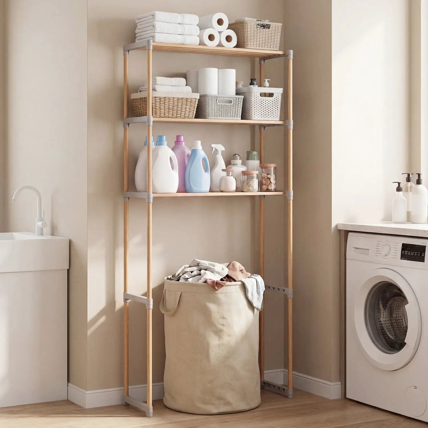 3-Tier Over The Toilet Storage Rack with Open Shelves-Gray by DirectDeals