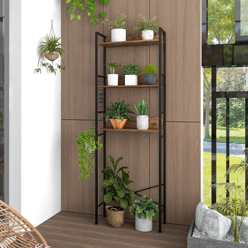 3-Tier Over-the-Toilet Storage Rack with 3 Hooks-Rustic Brown by DirectDeals