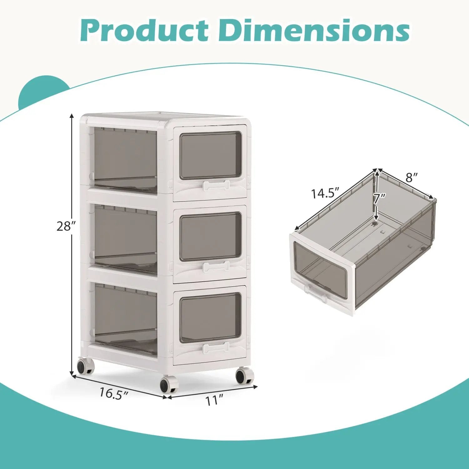 Rolling Storage Cart with Drawers and Lockable Wheels by DirectDeals