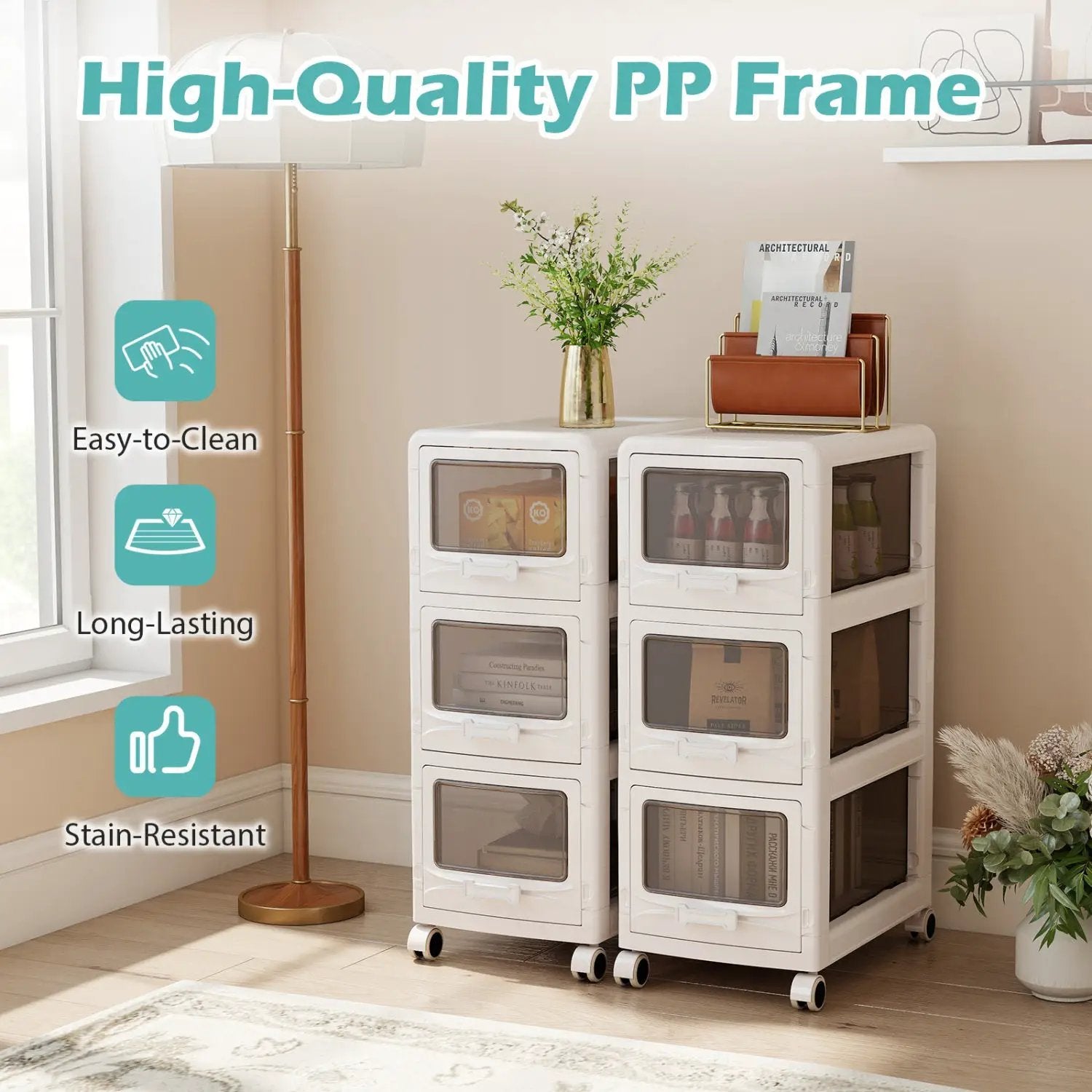 Rolling Storage Cart with Drawers and Lockable Wheels by DirectDeals