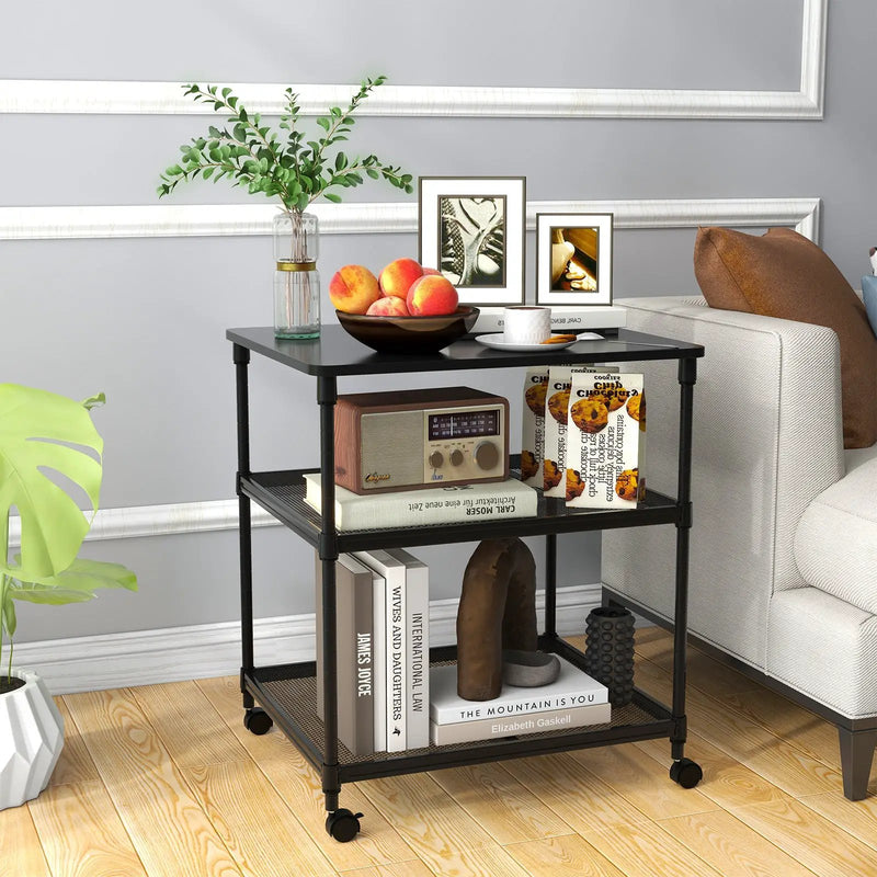 3 Tier Printer Stand Rolling Fax Cart with Adjustable Shelf and Swivel Wheels by DirectDeals