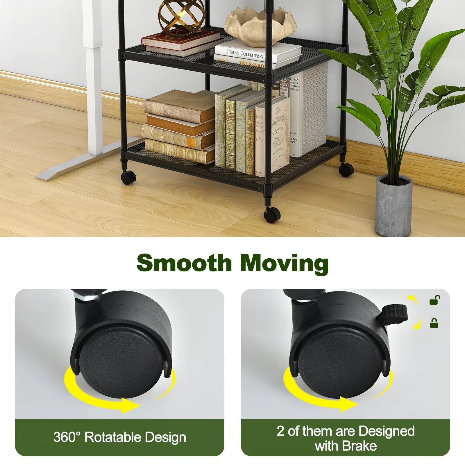 3 Tier Printer Stand Rolling Fax Cart with Adjustable Shelf and Swivel Wheels by DirectDeals